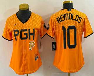 Womens Pittsburgh Pirates #10 Bryan Reynolds Yellowd 2023 City Connect Stitched Jersey 1